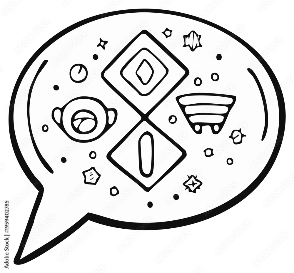 Obraz premium Stylized Speech Bubble Vector Doodle Illustration Containing Geometric Forms