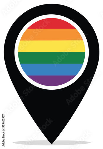 Free Download LGBTQ Pride rainbow flag inside a black map location pin icon symbol of a gay friendly place or community - GFXLoad