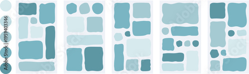 Abstract organic frame grid with irregular edges, bento box rectangle collection. Wavy modern shapes and color palette for web layout, social template, textbox, contemporary fluid design.