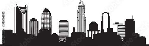 Black silhouette of a city skyline with tall buildings urban