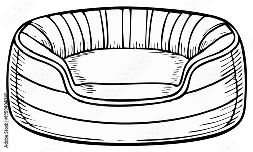 Sketch of a plush dog bed with high sides and soft cushion for comfort and relaxation