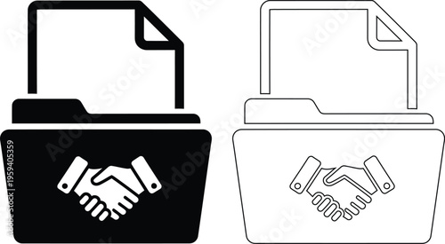 Voting ballot boxes with shaking hands symbol