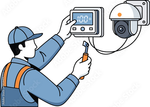 Technician adjusting security camera temperature setting