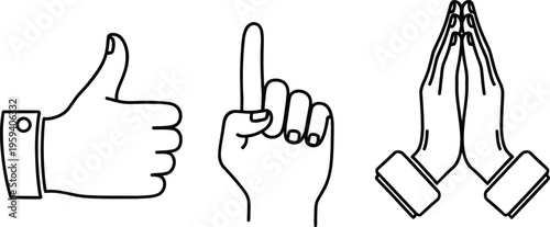 Hand gestures for approval rejection and prayer