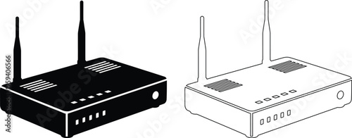 Line drawing of two wireless routers side by side