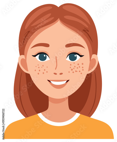 Smiling young woman with auburn hair and freckles