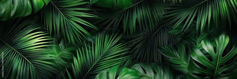 Fototapeta premium Lush Tropical Palm Foliage Creating a Dense and Vibrant Greenery with Abstract Natural Patterns