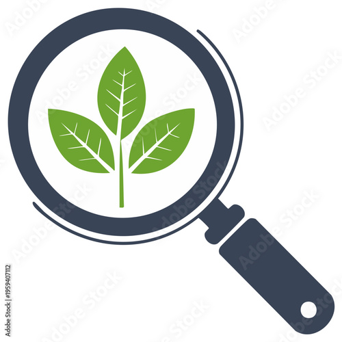 Magnifying glass reveals green plant seedling, symbolizing growth, research, and nature exploration