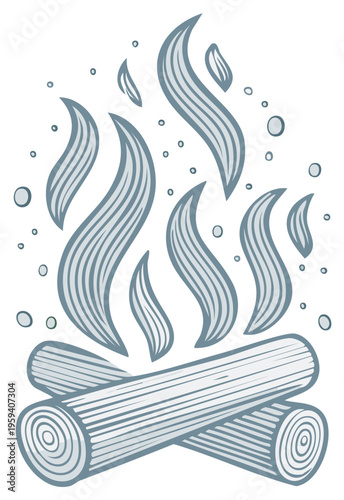 Stylized Campfire Illustration with Wood Logs and Rising Smoke or Flames, Rustic Outdoor Icon