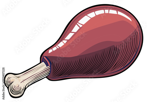 Stylized Cartoon Roasted Chicken or Turkey Drumstick Vector Graphic