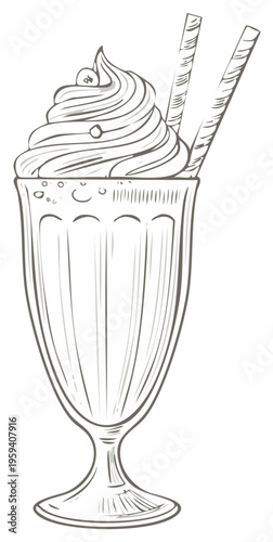 Elegant milkshake illustration with two wafer sticks topping, a delicious frosty treat
