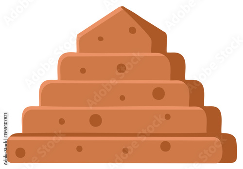Abstract stepped brown pyramid structure illustration with textured surface and holes