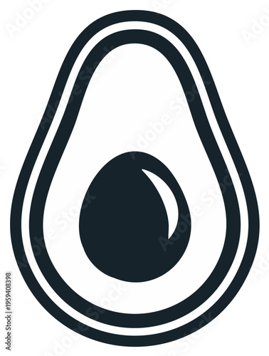Stylized avocado half with a pit isolated on a white background minimal design