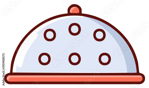 Stylized food serving cloche with holes and knob on a base