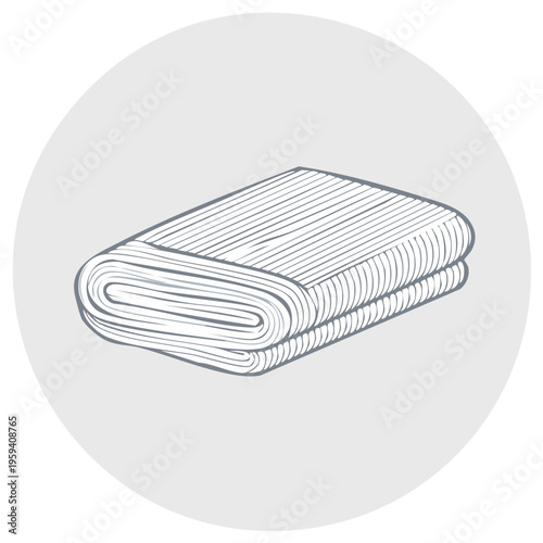 Illustration of a folded stack of fabric with subtle texture lines on a light gray circular background.