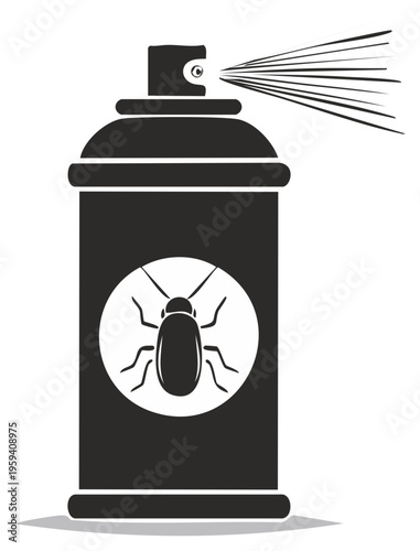 Insecticide Spray Can with Beetle Icon Aerosol Pest Control Black and White Design
