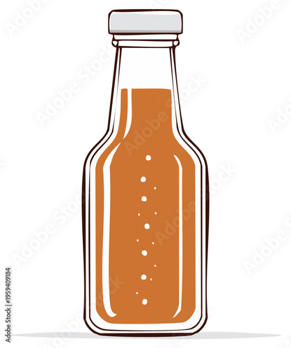 Hand Drawn Style Beverage Bottle Illustration Filled with Fizzy Orange Brown Liquid
