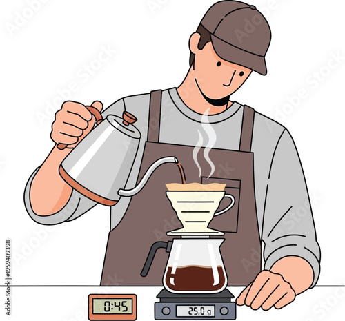 Man brewing coffee using a pour-over method