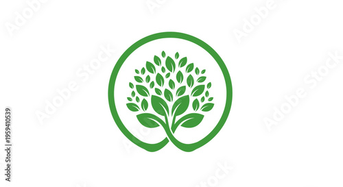 Minimalist green tree logo design depicting nature, growth and environmental protection