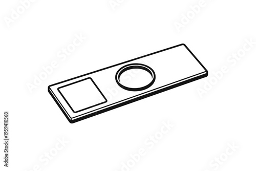 Laboratory microscope slide with distinct square and circular wells for diverse sample analysis, scientific research, cell culture, and microscopic observation, essential for diagnostics and education