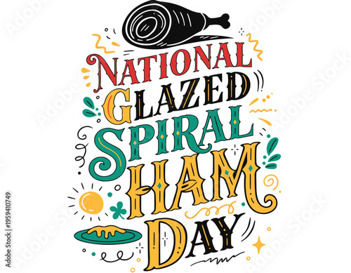 Holiday Spiral Ham Silhouette Vector, Cooking and Celebration Concept Illustration