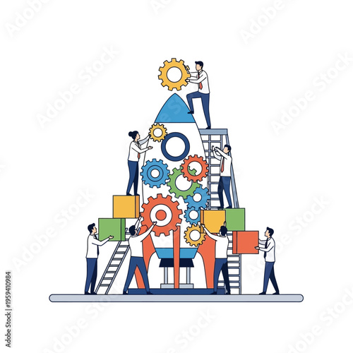 Business Startup Rocketship Launching Teamwork Concept