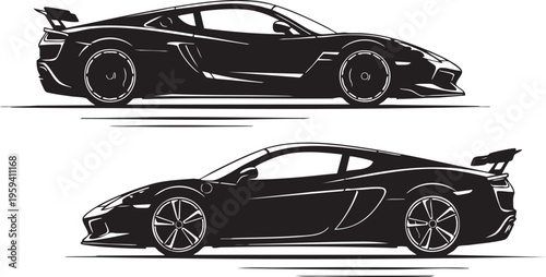 Black silhouette of two sports cars vehicle