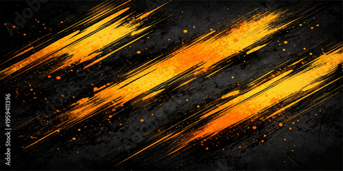 Abstract dark grunge background with stripes featuring a dirty vintage texture and aged paint pattern in fiery red, orange, and yellow colors