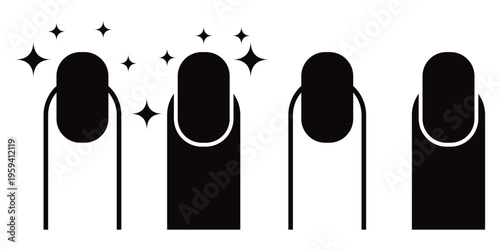Sparkling Manicure Nail Art Icon – Black Silhouette of Polished Fingernail, Beauty Salon Nail Care 
Vector Symbol