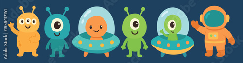 Alien cute monster with vector  character for set funny halloween. Illustration isolated happy with alien comic kids for icon face animal. Fun little alien with toy vector art for cartoon