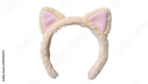 Photos Cute fluffy beige cat ears headband, fun accessory for costume parties or playfu