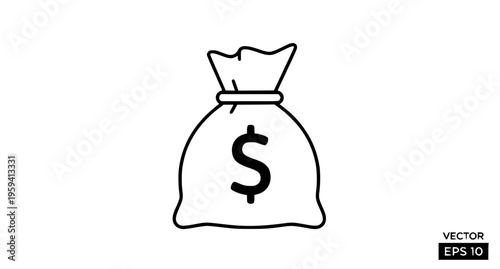 Minimalist Money Bag Dollar Sign Icon Vector Illustration