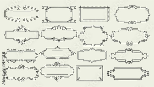 Vintage label templates, ornate frames, decorative borders, elegant banners, 20 blank designs