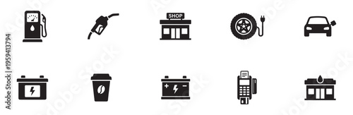 Gas station car service and fuel icons set flat vector illustration.