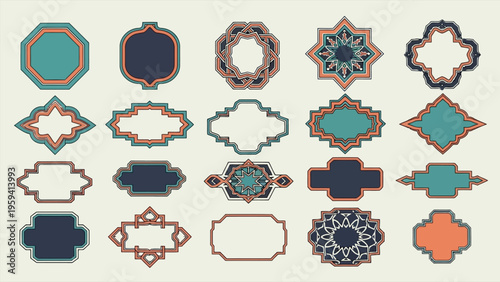 20 Ornate Frame Borders, Teal and Orange Vector Elements, Decorative Shapes, Design Templates