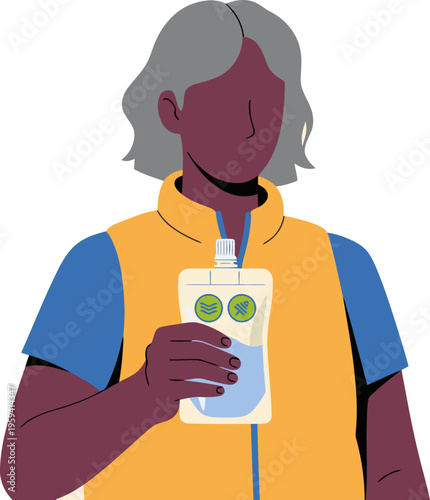 An athlete hydrates with an electrolyte pouch. A stylish, timed pouch design is displayed. Modern, clean illustration style.