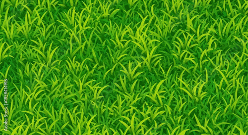 Vibrant Green Grass Texture Background, Stylized Seamless Lawn Illustration for Nature and Spring Garden Designs