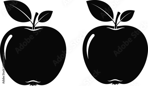 Black Apple Silhouette Vector Icons Set Isolated on White Background for Minimalist Graphic Design Healthy Food and Fruit Product Branding