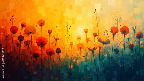 Decorative illustration of dark golden flower clusters