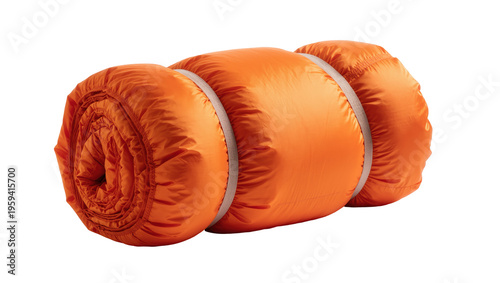 Obraz na plátne Lightweight bright orange sleeping bag rolled for compact travel and outdoor cam