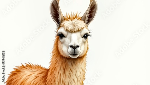 Brown alpaca close-up cartoon illustration