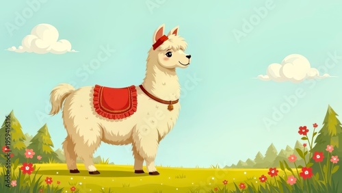 Leisure cartoon illustration of Bactrian grassland