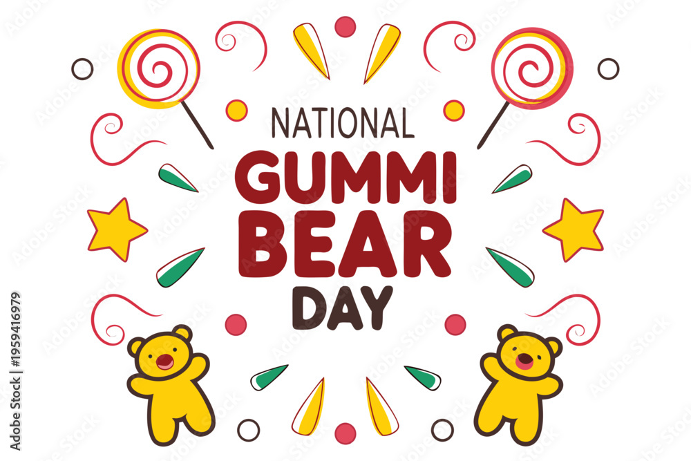 Fototapeta premium Cute Gummi Bear Vector Illustration, National Gummi Bear Day Holiday Graphic