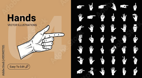 Diverse vector illustration set showcasing human hand gestures and communication symbols, ideal for modern graphic design, user interfaces, and digital media