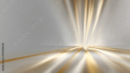 Abstract golden light beams converging on reflective surface with luxury dark background and subtle lighting, modern graphic design, studio viewpoint