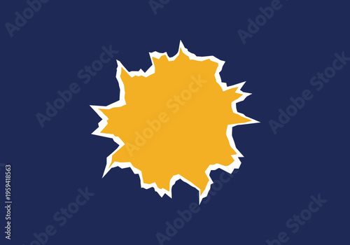 Abstract Torn Paper Hole in Dark Blue Sheet Revealing Bright Yellow Background for Discovery and Breakthrough Concept
