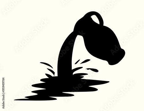 Vector drawing. Water is pouring from a jug