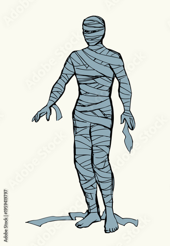 Vector drawing. An old mummy