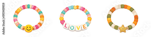 Colorful beaded bracelets with charms for kids and teens