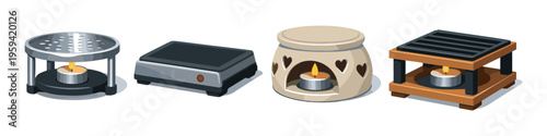 Collection of four different candle warmers and burners for aromatherapy and heating